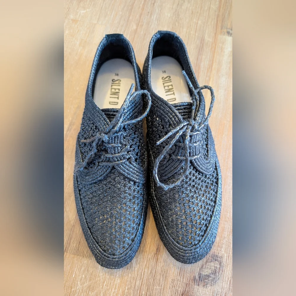 ANTHROPOLOGIE/SILENT D Roxford Black Raffia Size 7